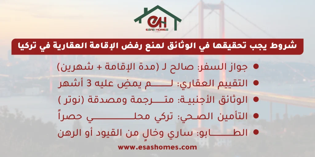 شروط يجب تحققها لمنع رفض الاقامة العقارية